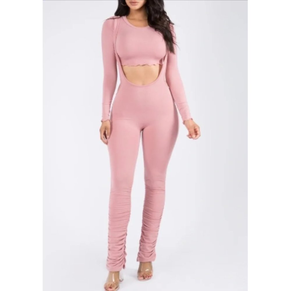 NWT Pink Long Sleeves Cropped Top & Jumpsuit High Hopes